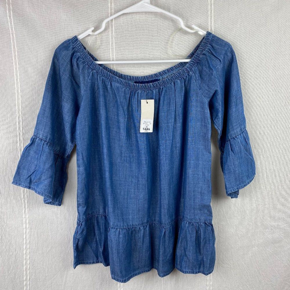 Blue Rain by Francesca's Denim Off Shoulder Top Size‎ XS